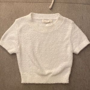 Beige Botany Fuzzy Crop Lounge Top